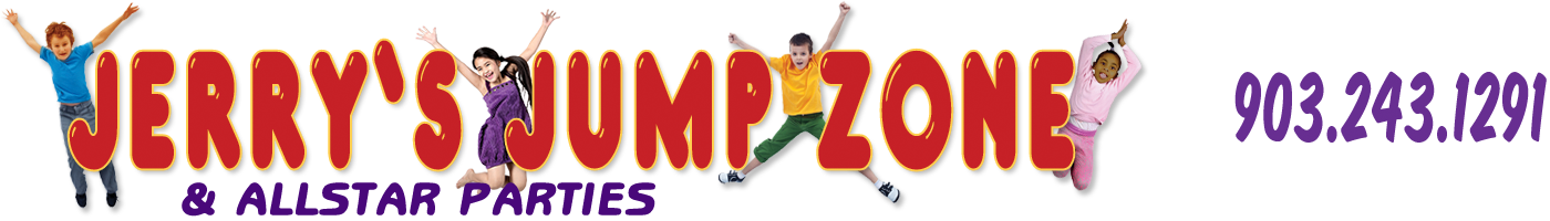 Jerry's Jump Zone and Allstar Parties - serving north and northeast Texas.  903/243-1291. Inflatable bounce houses, obstacle courses, slides, water slides, table & chair rentals, dunking booths, cotton candy machine, sno-cone machine, popcorn machine, party facilities.